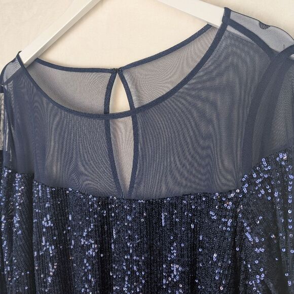 NWT R & M Richards Sequin Long Sleeve Knee-Length Evening Dress Navy Blue 20w - Picture 8 of 8